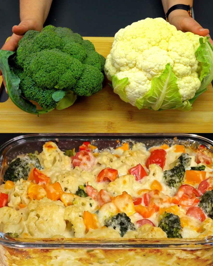 Broccoli Cauliflower Frittata with Peppers and Mozzarella