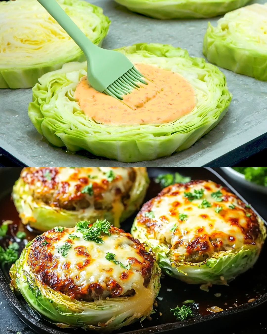 Cheesy Cabbage Steak Burgers with Ground Beef