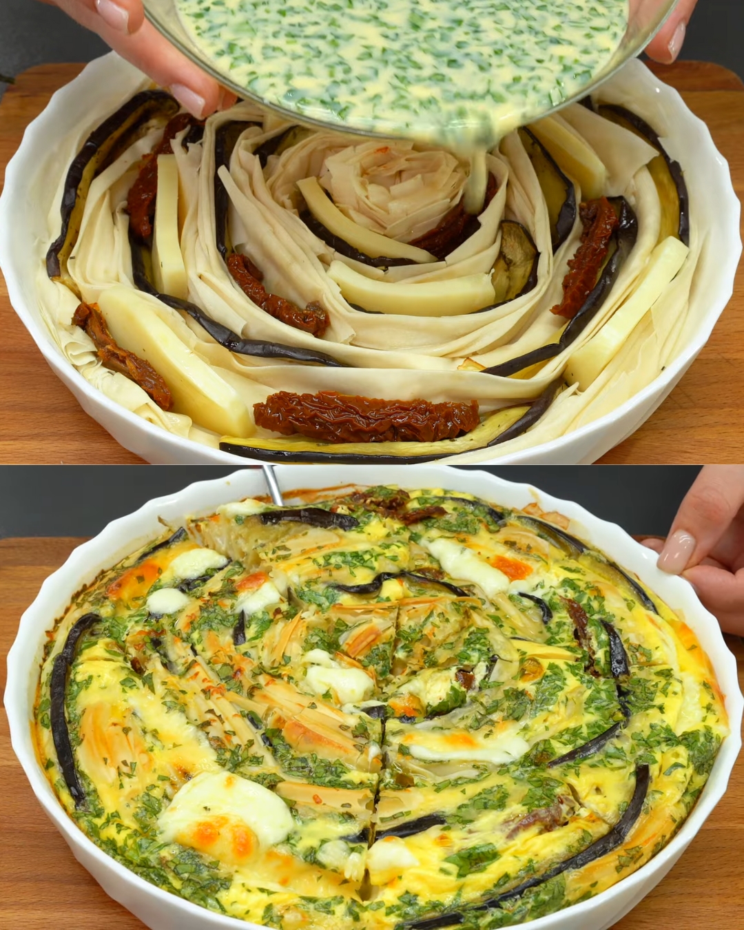 Eggplant and Cheese Filo Pie with Sun-Dried Tomatoes