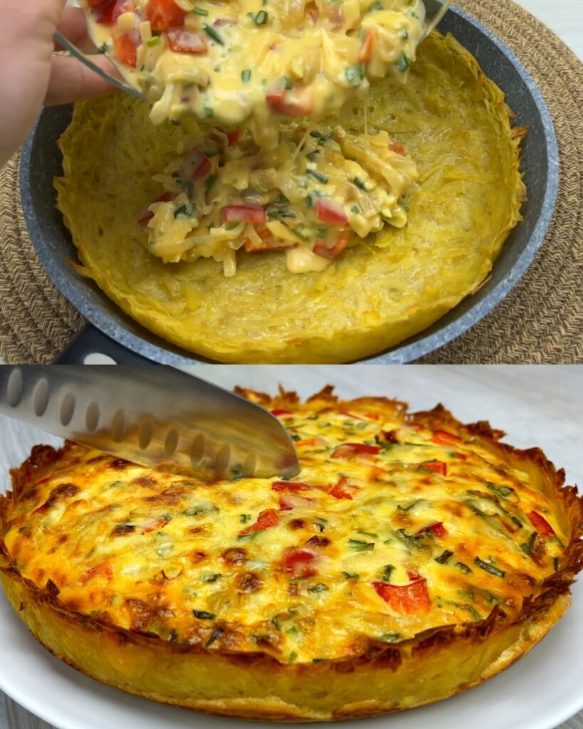 Baked Potato and Egg Breakfast Casserole with Sweet Peppers and Cheese