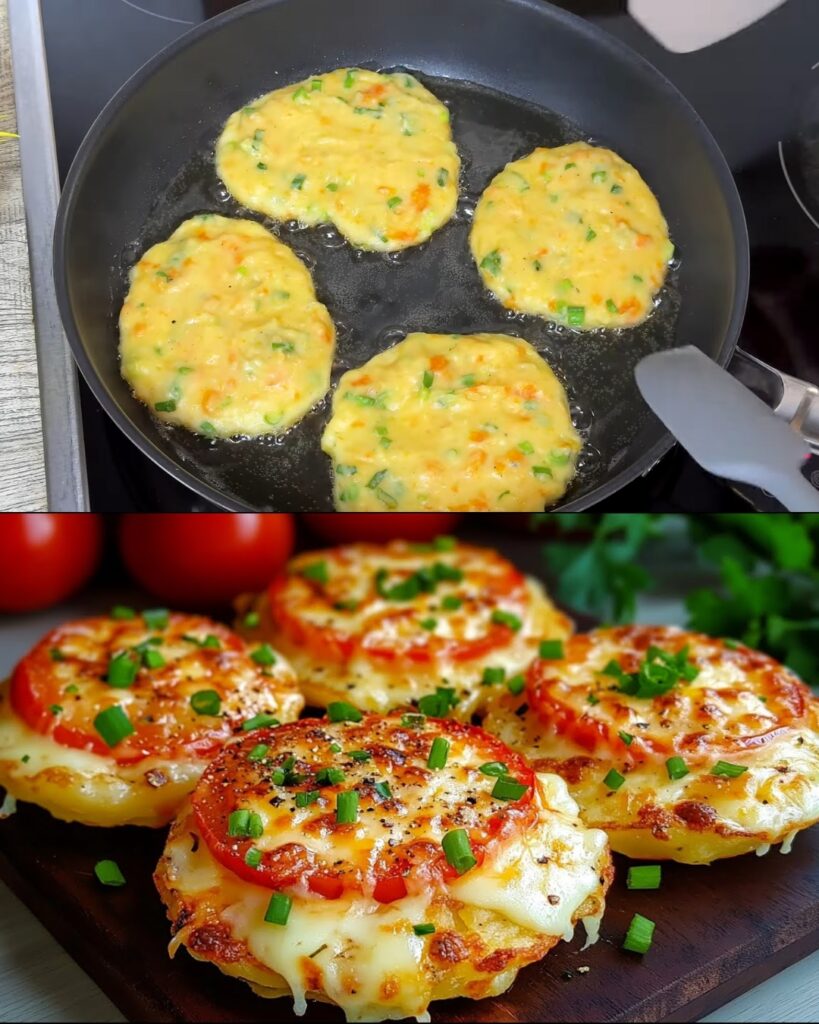 Potato Fritters with Cheesy and Tomato Toppings
