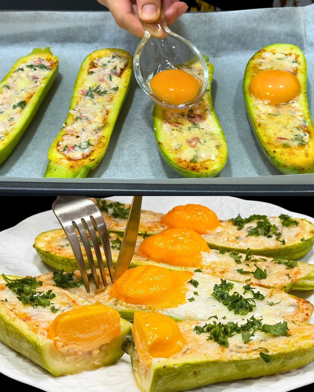 Stuffed Zucchini Boats with Egg, Tomato, and Melted Mozzarella