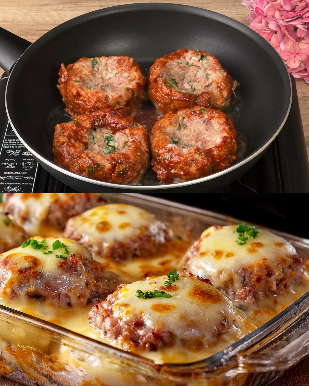 Juicy Meatballs with Baked Vegetables and Creamy Cheese Filling