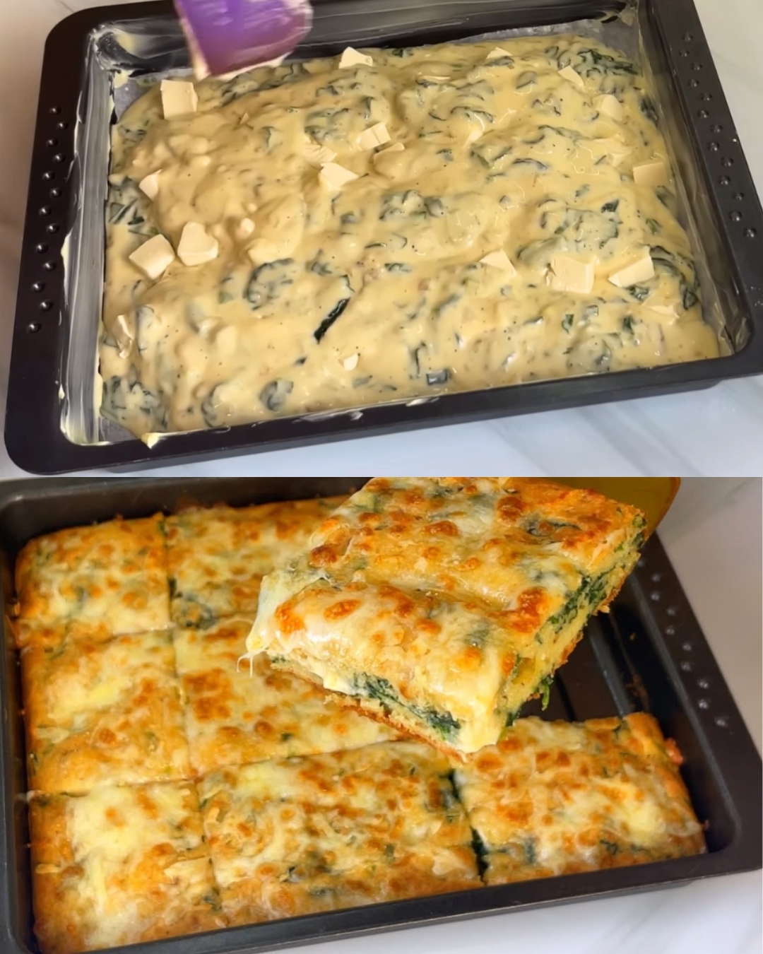 Savory Spinach and Cheese Bake with Creamy Egg Batter