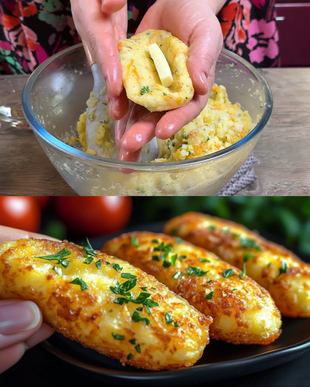 Crispy Stuffed Potato Rice Patties with Cheese and Creamy Dill Sauce