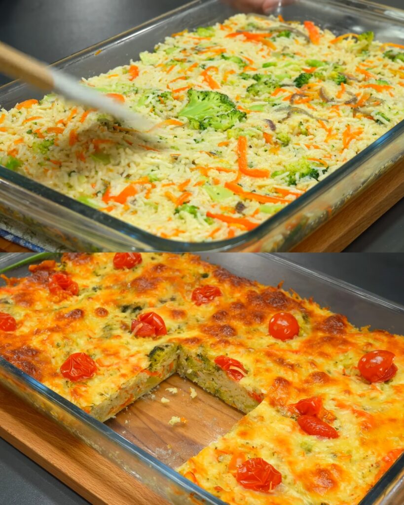 Baked Rice and Vegetable Egg Casserole with Mozzarella and Herb Mayo Sauce