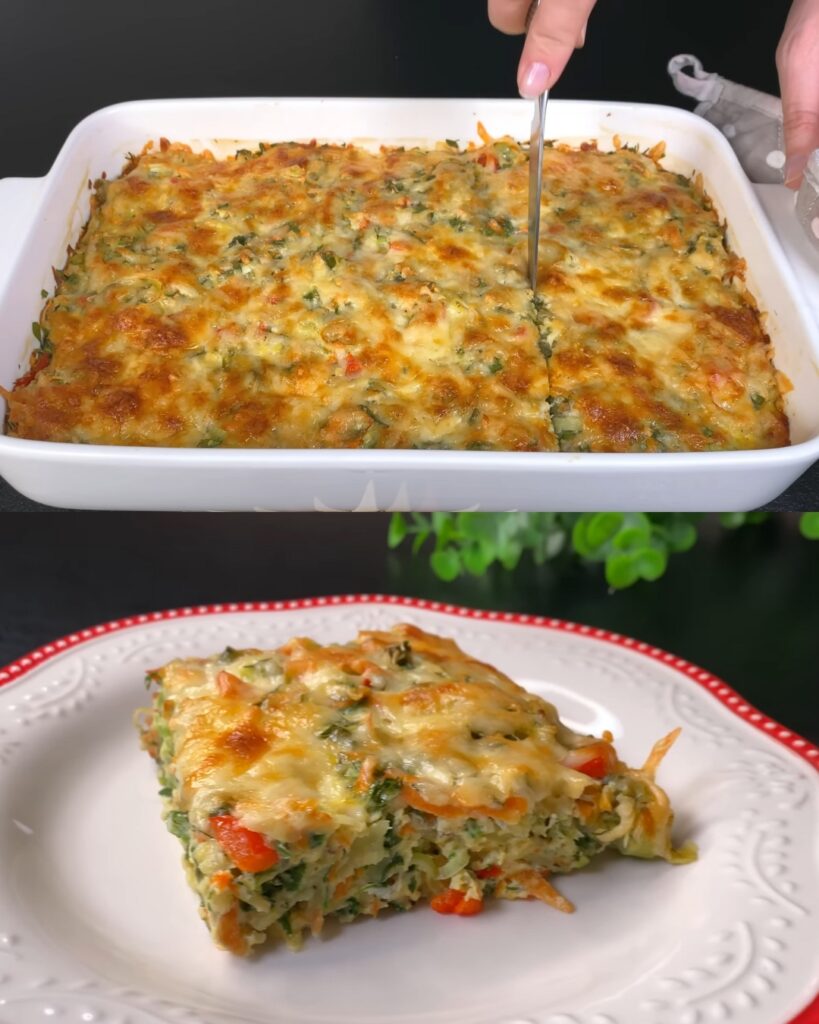 Baked Vegetable and Herb Egg Casserole with Cheese and Creamy Garlic Dill Sauce
