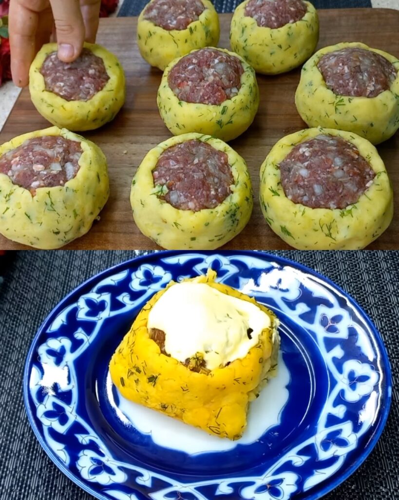Baked Potato and Meat Stacks with Dill Mashed Potatoes and Crispy Golden Tops