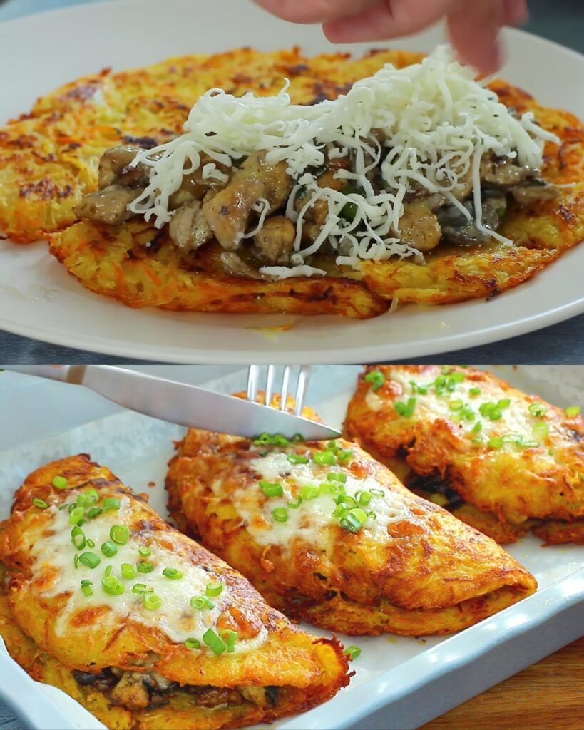 Stuffed Hash Browns with Creamy Chicken, Mushroom, and Mozzarella Filling