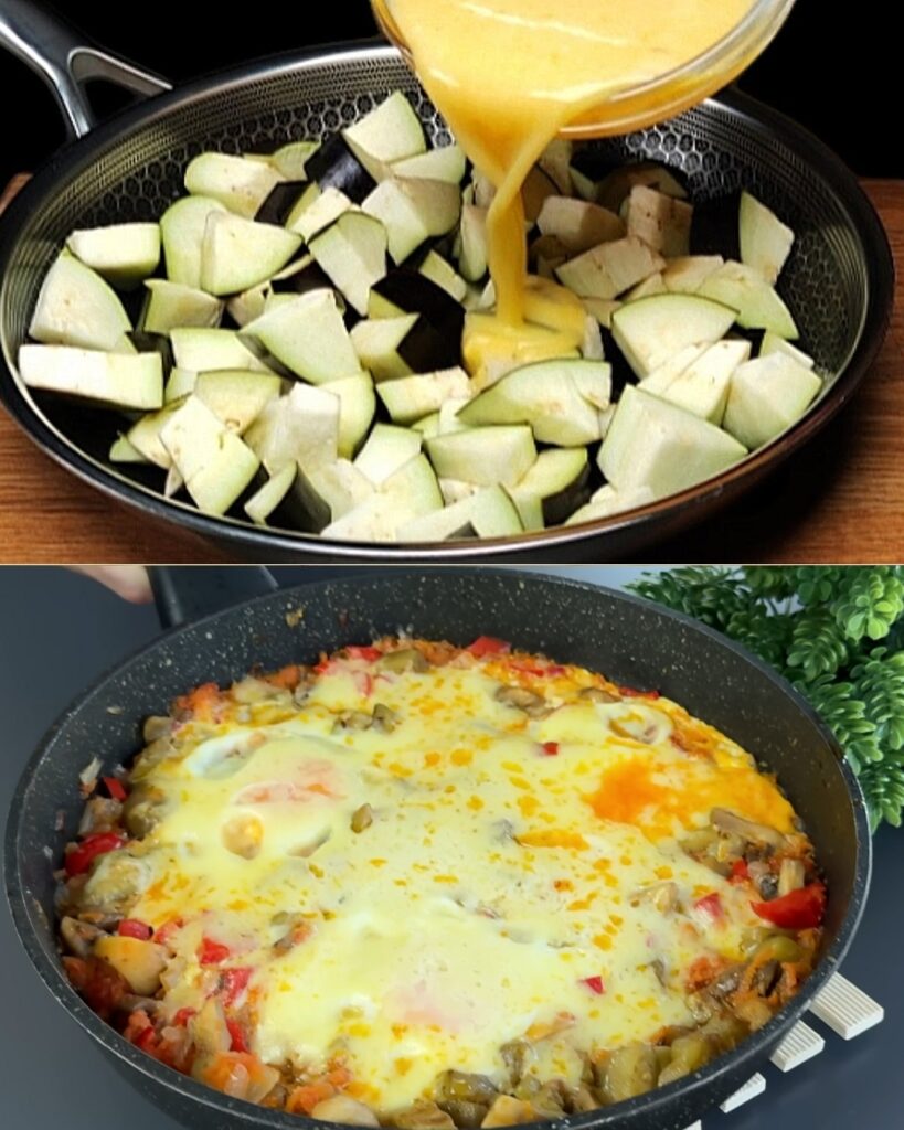 Eggplant and Vegetable Skillet with Herbed Sauce on Bread