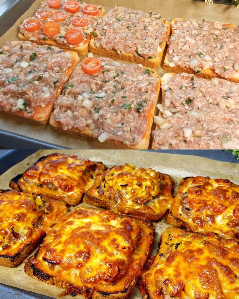 Cheesy Baked Bread Boats with Minced Meat and Veggies