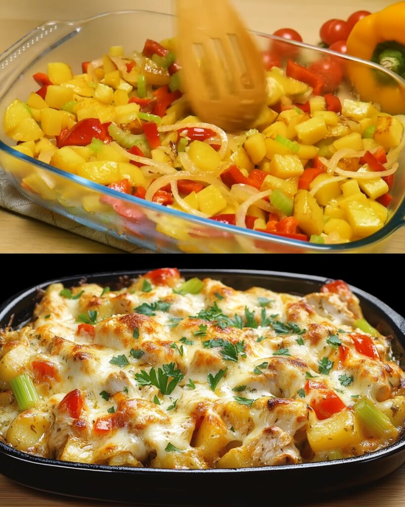Baked Chicken and Vegetable Casserole with Creamy Mozzarella Topping