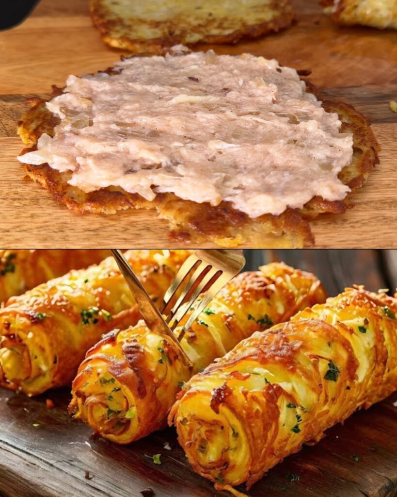 Stuffed Potato Rolls with Chicken Mince and Creamy Mushroom Sauce