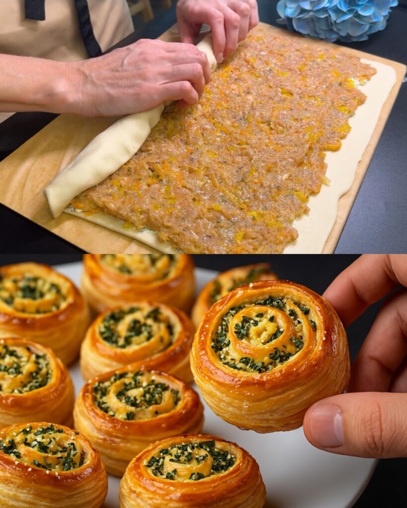 Savory Puff Pastry Meat and Cheese Rolls with Fresh Cabbage-Apple Slaw