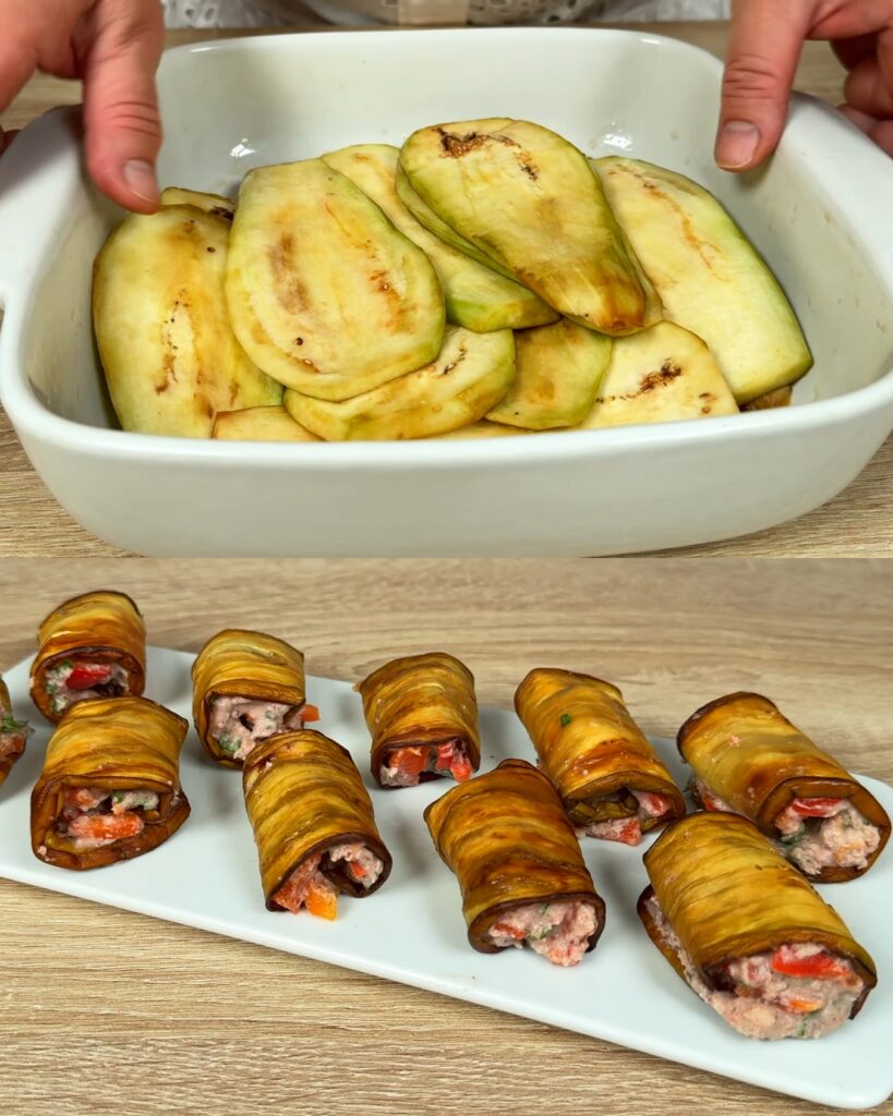 Fried Eggplant Slices with Bean-Walnut Garlic Spread and Roasted Peppers