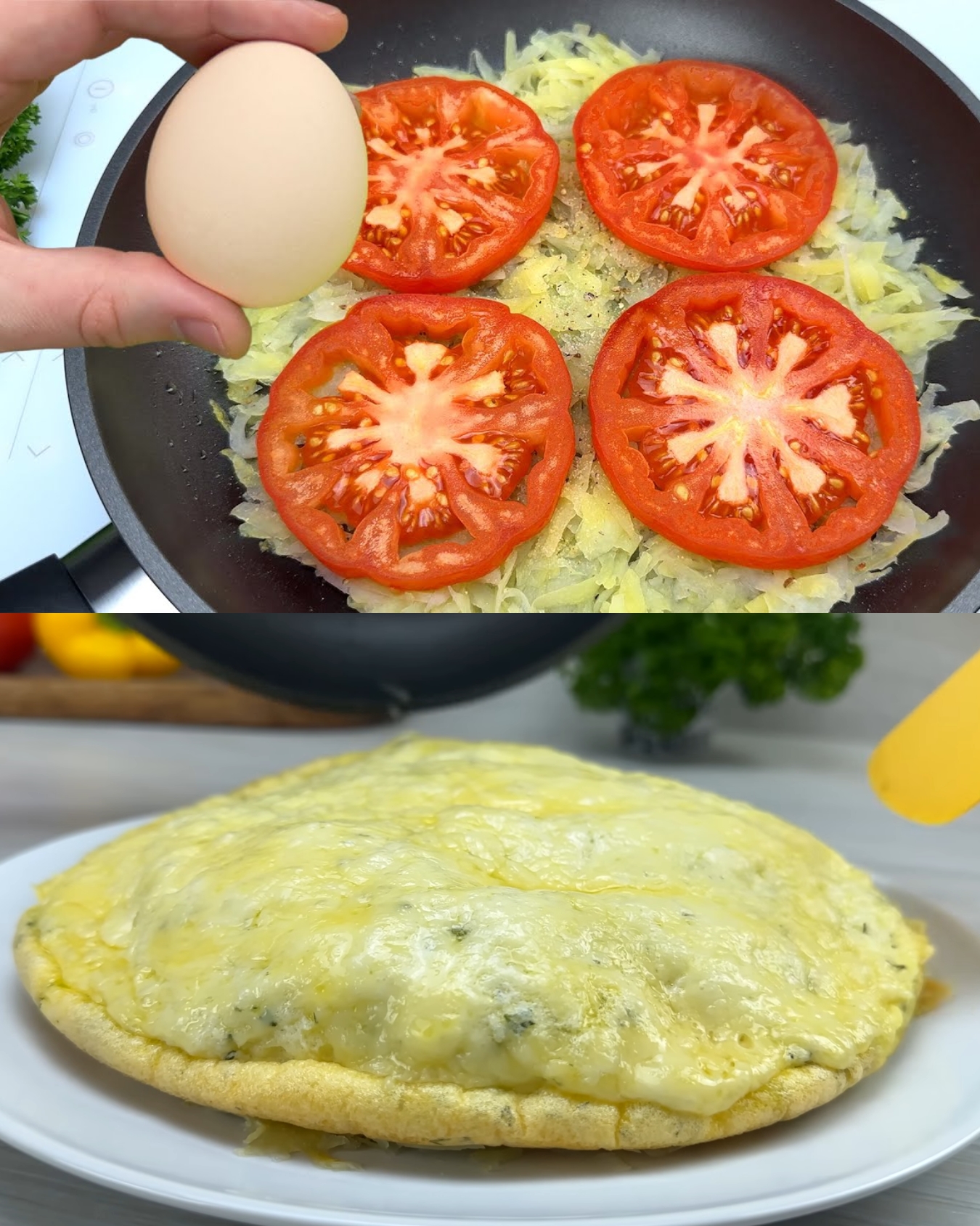 Layered Tomato‑Egg & Potato Fritter Bake