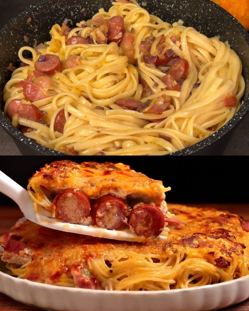 Spaghetti with Bacon, Smoked Sausage & Veggie Medley