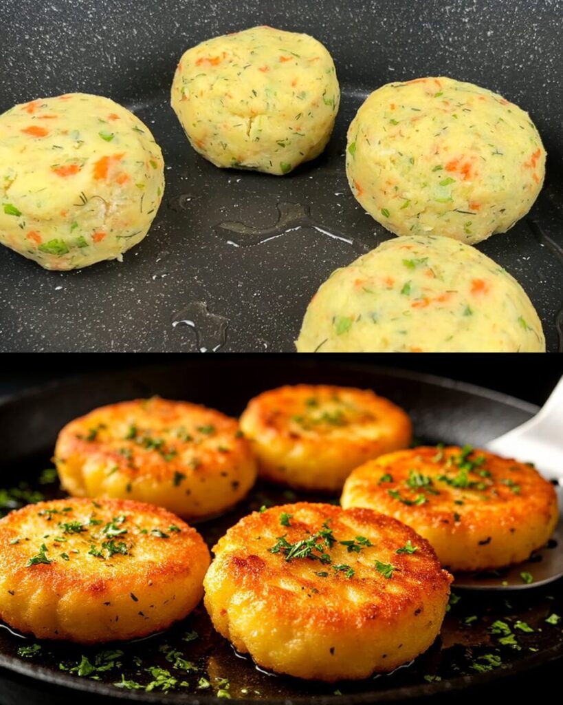 Crispy Potato and Carrot Patties with Creamy Mushroom Dill Sauce
