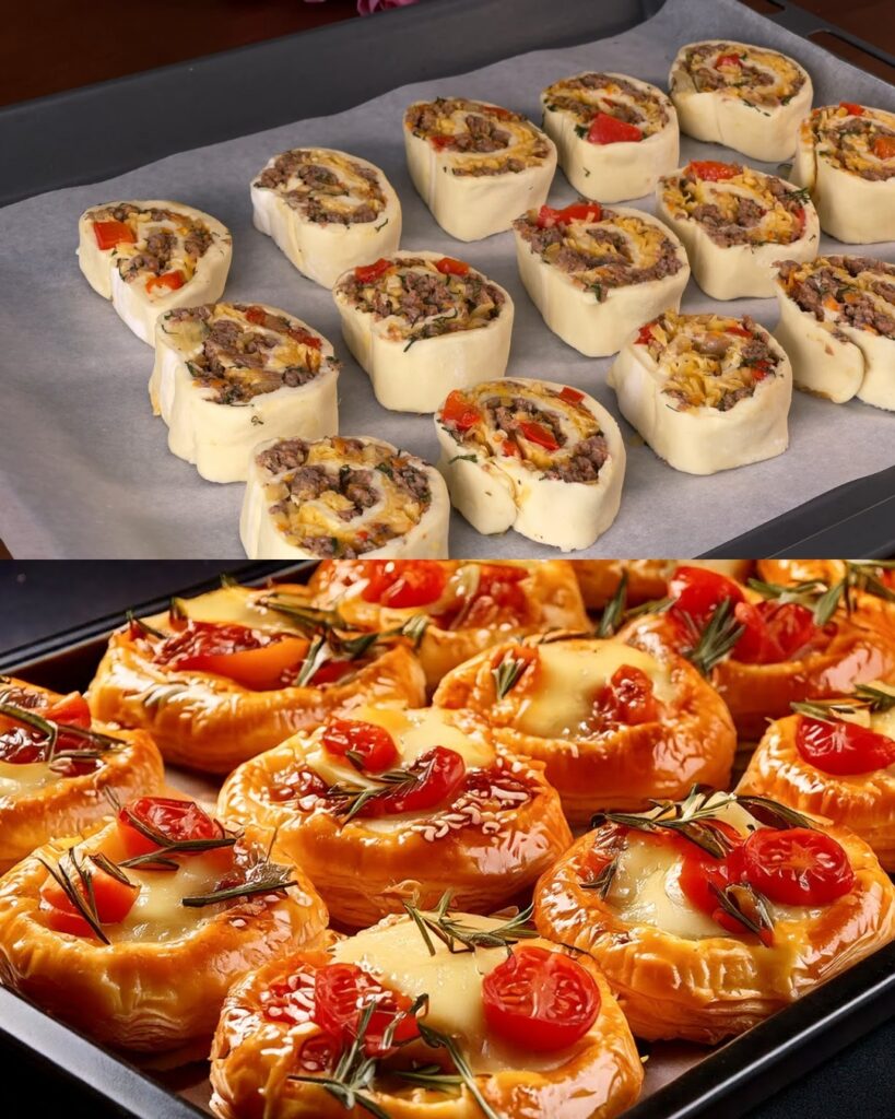 Savory Puff Pastry Spirals with Beef, Tomato, and Dill