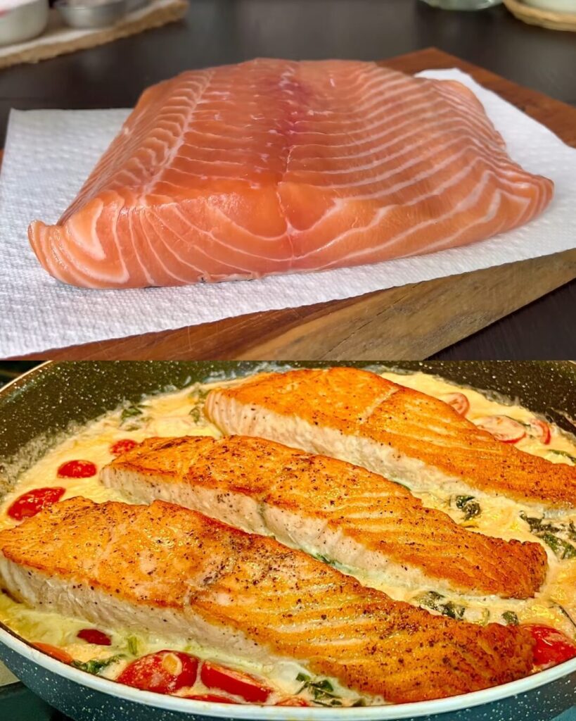 Creamy Garlic Tomato Spinach Salmon Pasta