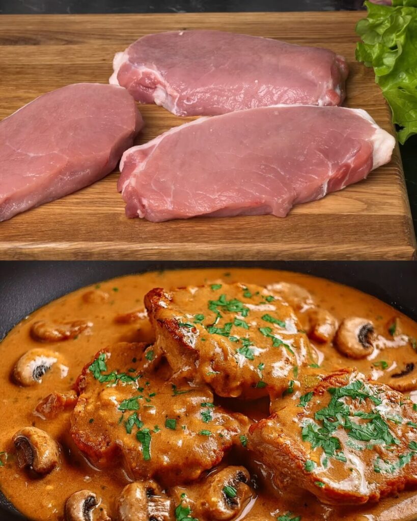 Creamy Cognac Mushroom Pork Chops
