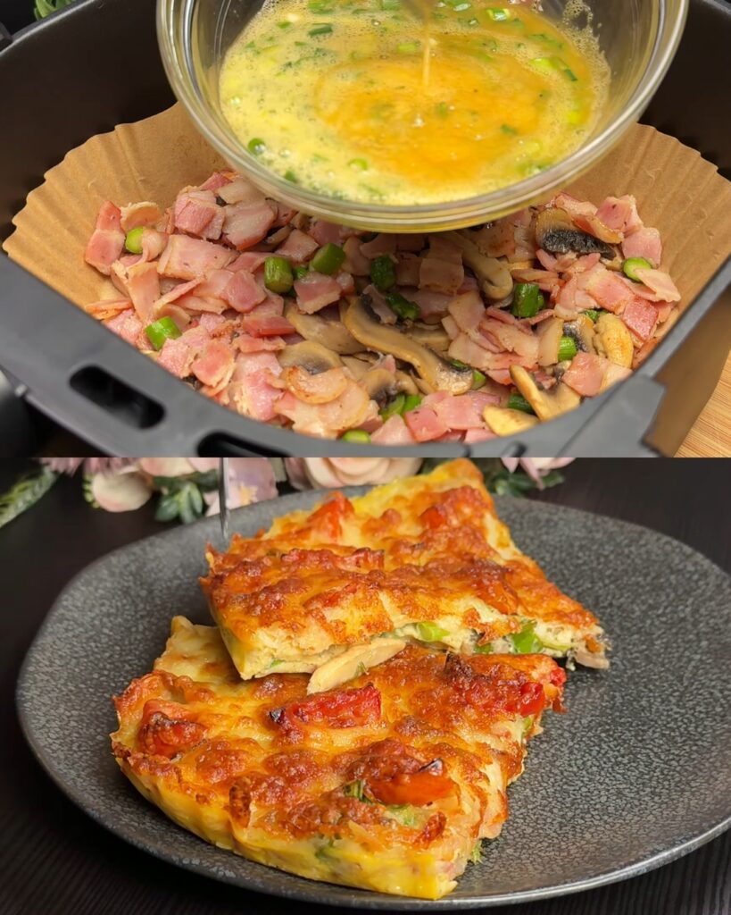 Spring Vegetable & Bacon Egg Casserole finished dish