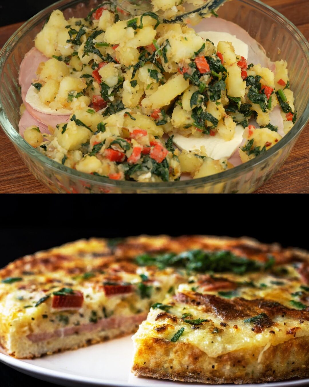 Potato, Spinach & Ham Cheesy Bake