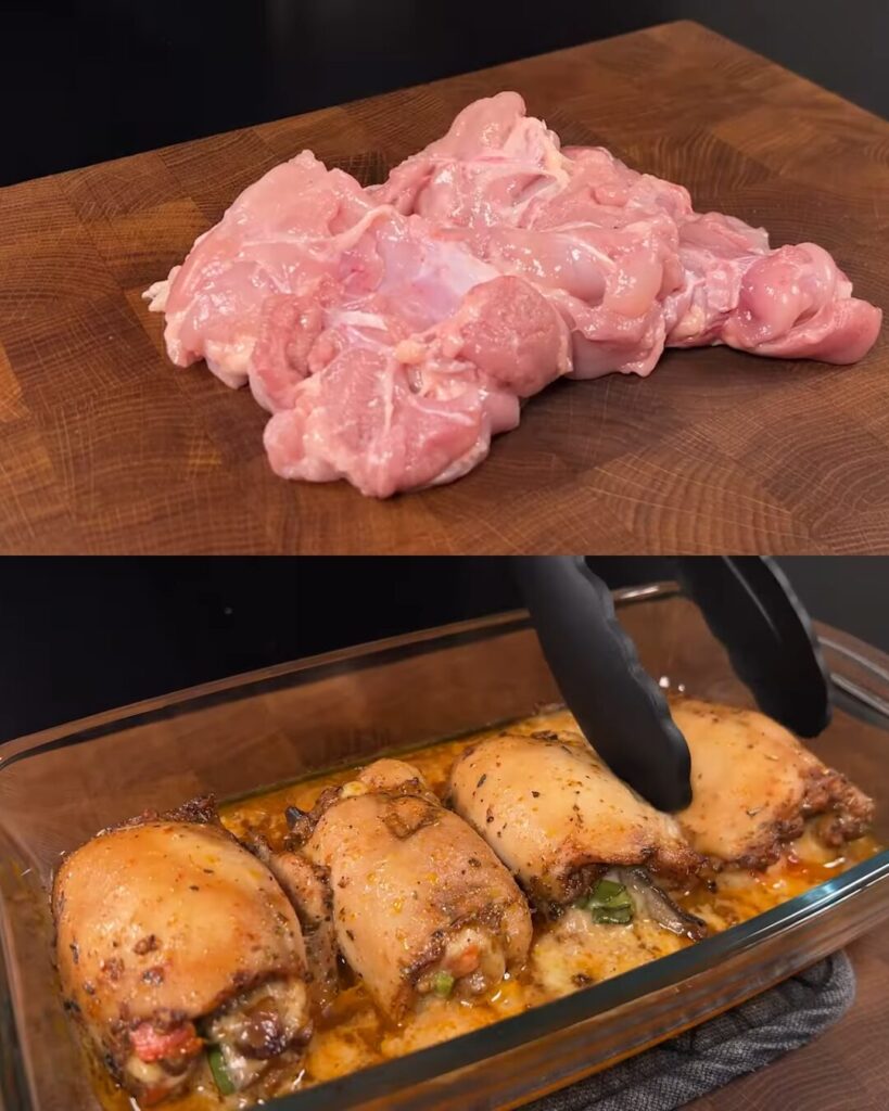 Mediterranean Baked Chicken Thighs with Mushroom Tomato Rice Pilaf & Creamy Dill Sauce