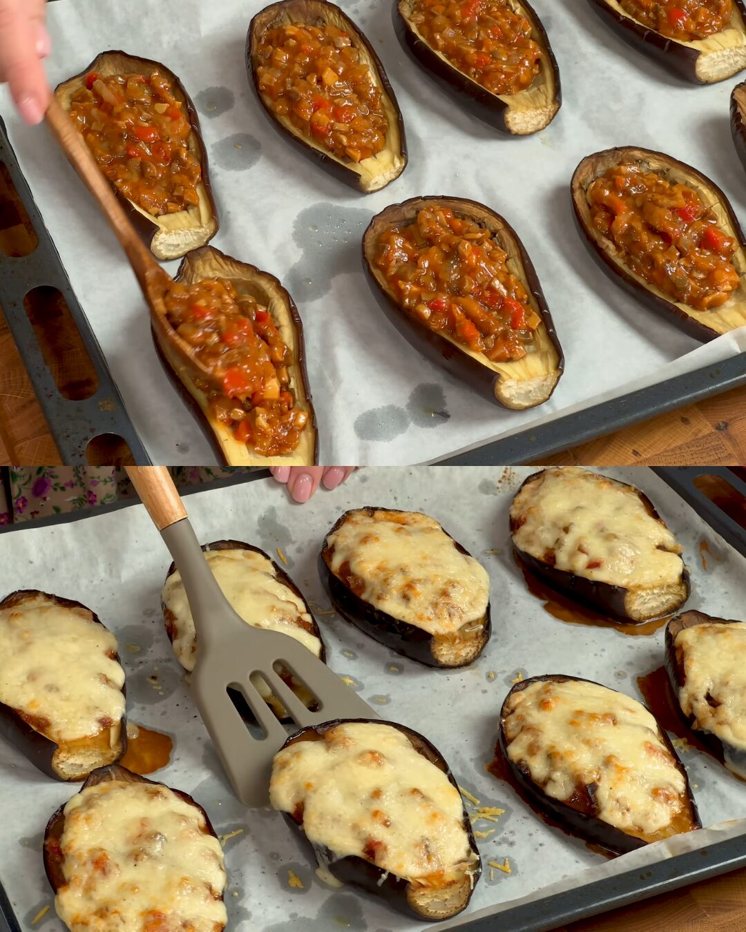 Baked Stuffed Eggplants with Mushroom-Vegetable Filling and Parmesan