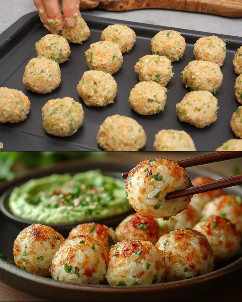 Rice & Veggie Balls with Creamy Avocado Dip