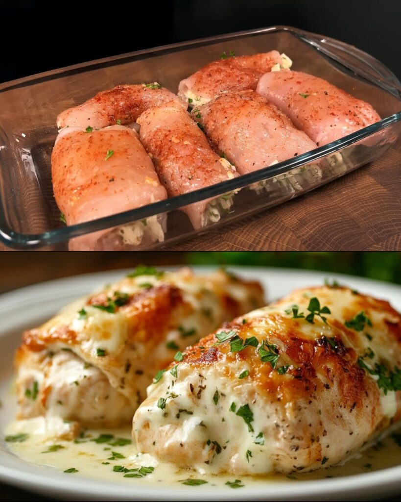Baked Chicken Fillets with Cheese and Garlic, Served with Herbed Potato-Carrot Salad