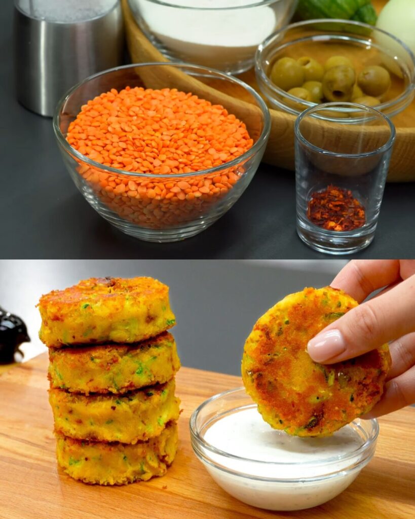 Crispy Zucchini Lentil Fritters with Yogurt Dill Sauce –