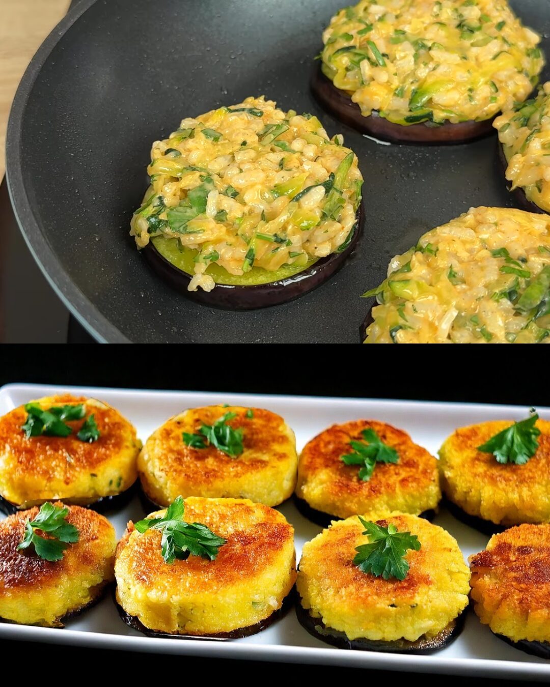 Crispy Eggplant and Zucchini Rice Bake with Mozzarella