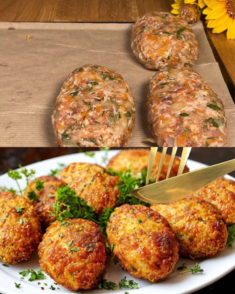 Baked Cabbage and Meat Patties with Tomato Gravy and Creamy Dill Sauce