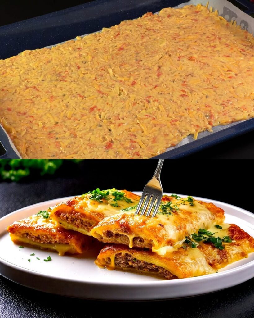 Cheesy Ground Beef and Potato Bake with Garlic Mushroom Cream Sauce