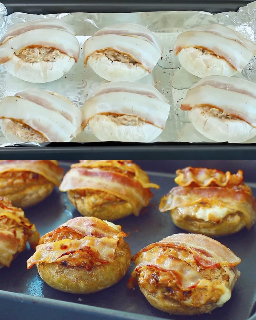 Stuffed Baked Mushrooms with Creamy Cheese and Bacon
