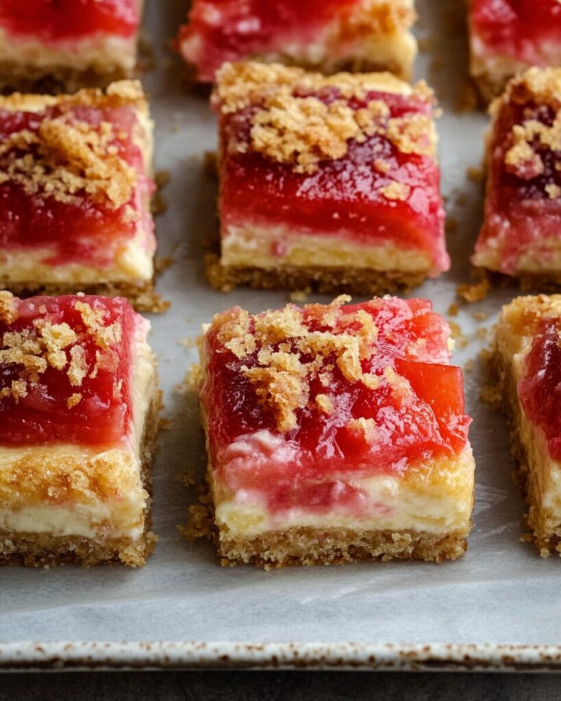 Rhubarb Cheesecake Squares finished dish