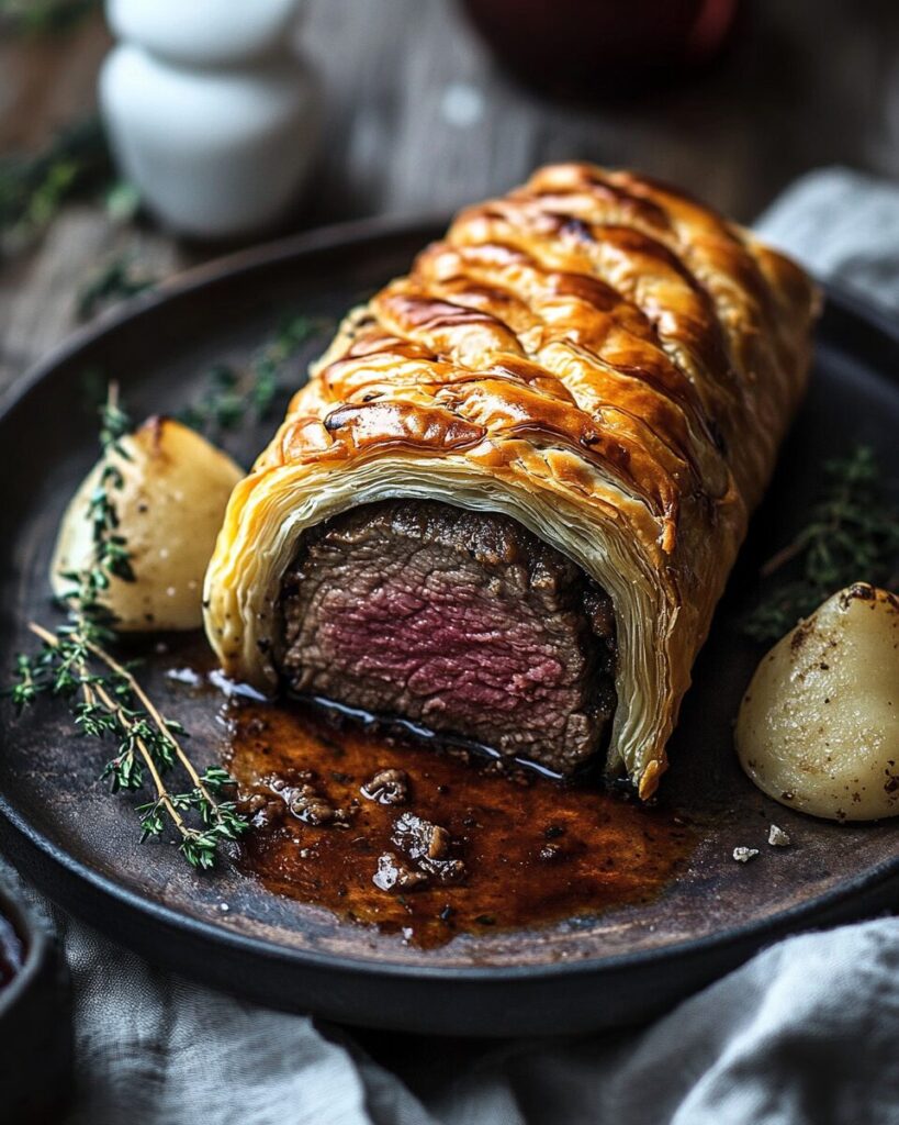 Beef Wellington finished dish