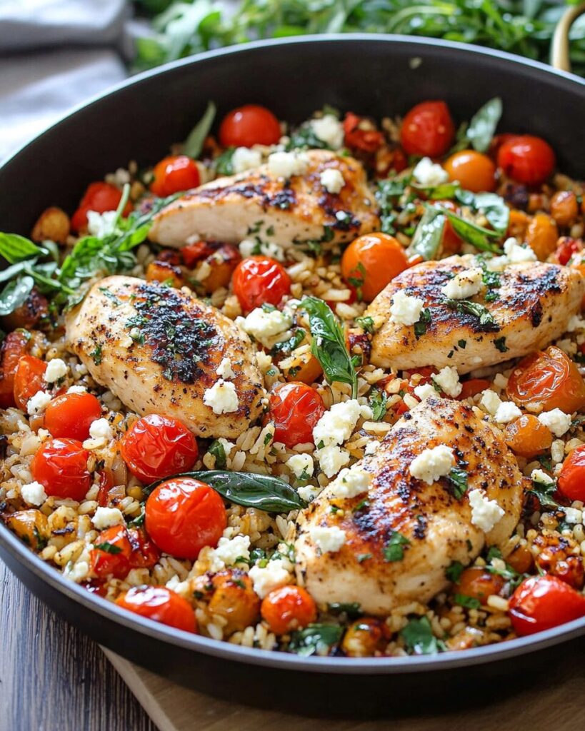 One-Pan Chicken with Rice, Feta, and Tomatoes