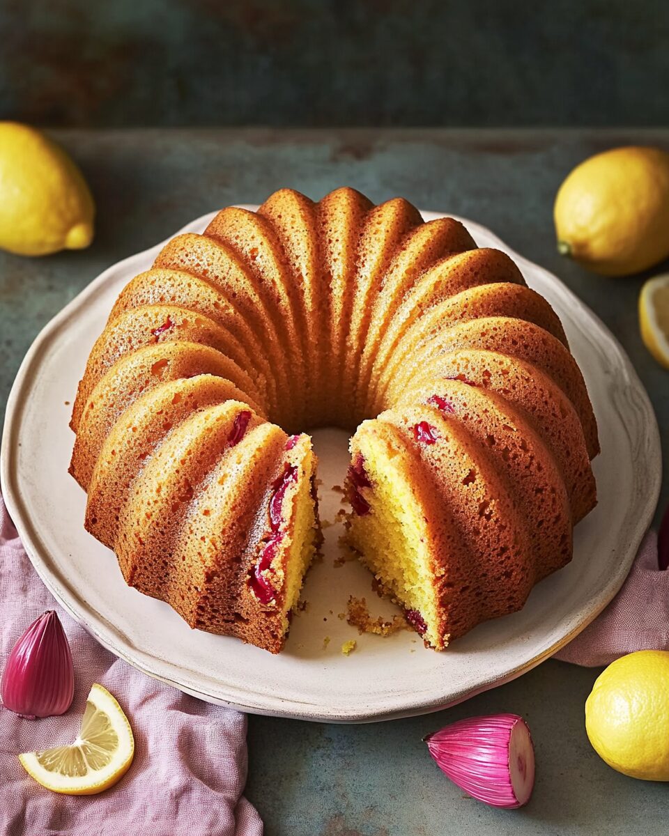 Lemon Rhubarb Olive Oil Bundt Cake