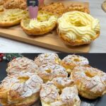 Layered Custard, Jam, and Meringue Almond Cake
