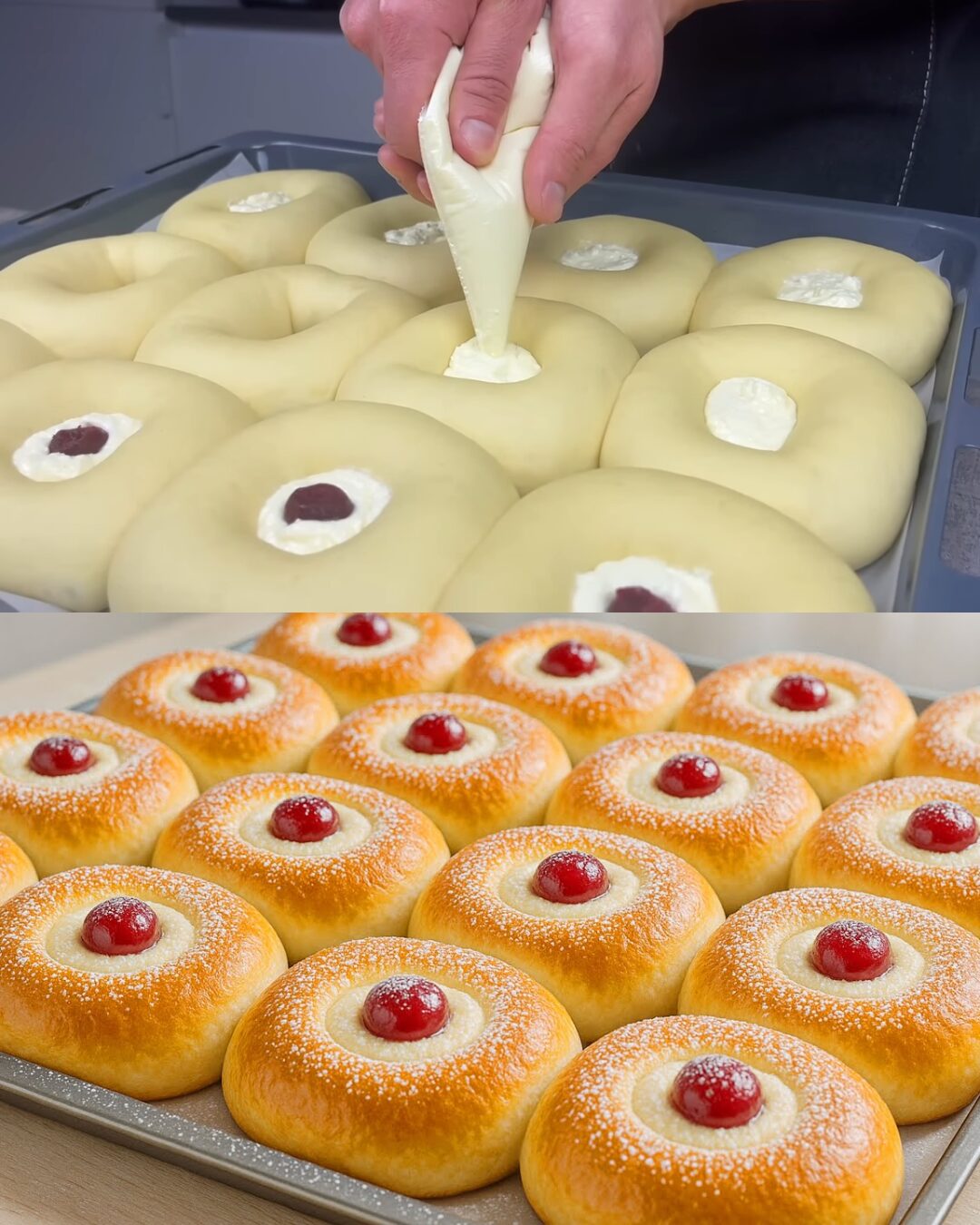 Fluffy Cream Cheese–Filled Donuts with Herbal Tea