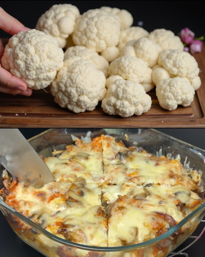 Cauliflower Gratin with Creamy Vegetable Filling & Cucumber Yogurt Salad