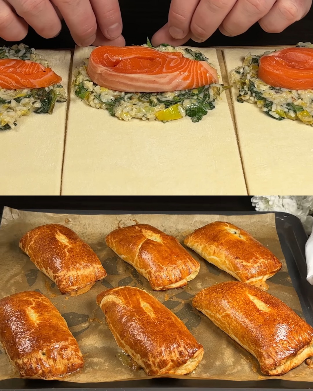 Trout & Spinach Puff Pastry Parcel with Creamy Rice Filling