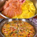 Creamy Chicken & Potato Casserole with Onion–Mushroom Sauté and Fresh Side Salad
