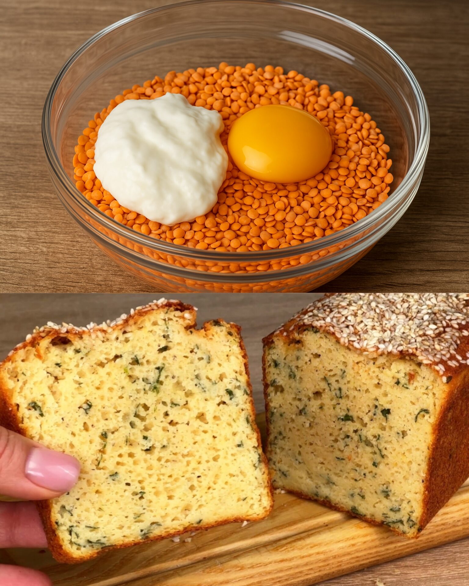 Savory Baked Red Lentil Bread with Yogurt and Parmesan