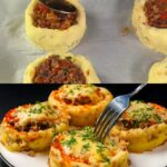 Baked Minced Meat and Potato Dumplings with Cucumber Salad