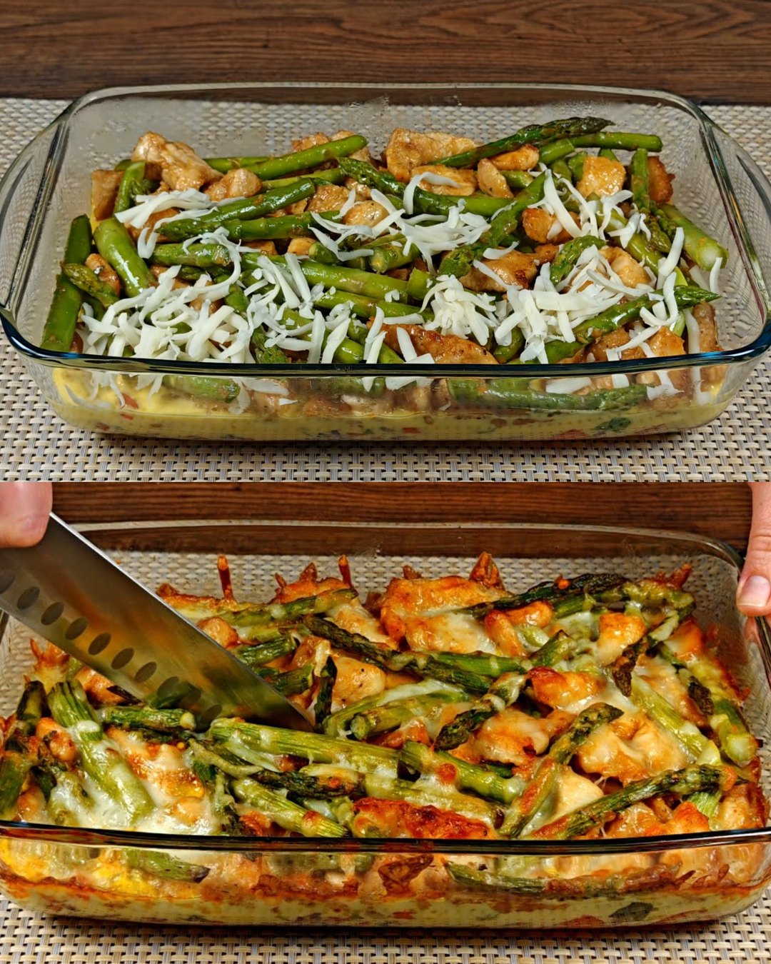 Hearty Chicken & Asparagus Casserole with Oyster Mushrooms and Mozzarella