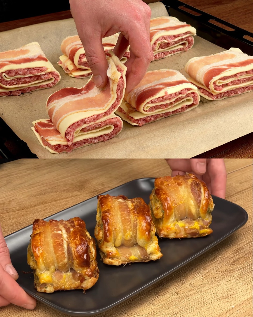 Savory Puff Pastry Rolls with Ground Beef, Cream Cheese, and Bacon