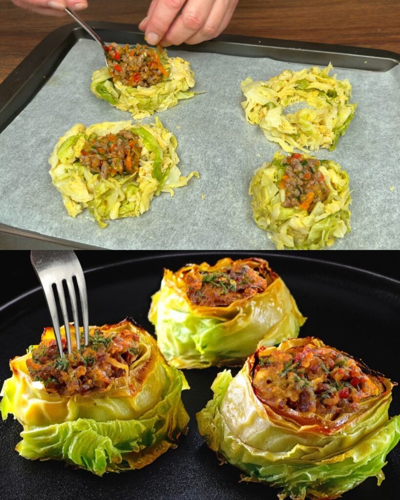 Baked Cabbage and Ground Meat Casserole with Yogurt-Mustard Dressing